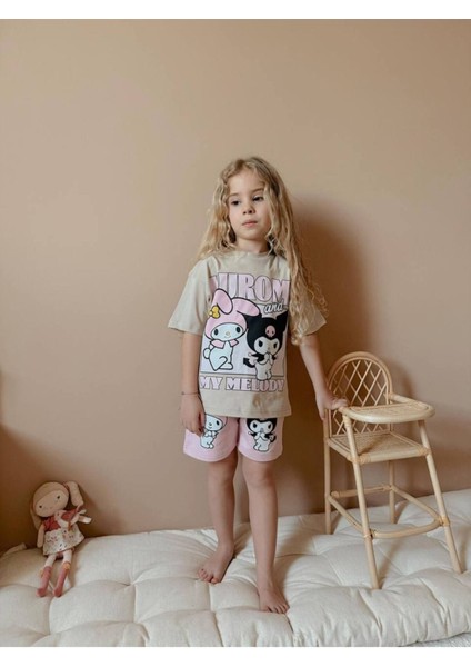 Wikiboom Kuromi T-Shirt Şort Kız Takımı %100 Pamuklu modelleri