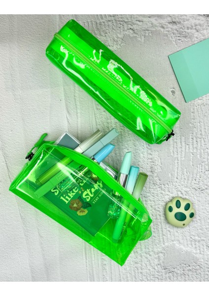 Yeşil Şeffaf Xl Çok Amaçlı Kalem Kutusu Makyaj Çantası Kalemlik fırsatları