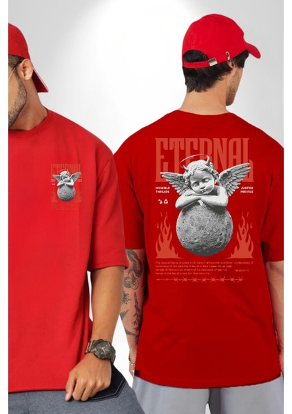 Sonsuz Şeytan Bebek Adalet Öncelikleri Kadın Erkek Ön Minimal Sırt Baskılı Kırmızı Pamuklu Tişört fırsatları