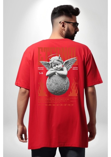 Sonsuz Şeytan Bebek Adalet Öncelikleri Kadın Erkek Ön Minimal Sırt Baskılı Kırmızı Pamuklu Tişört indirimleri