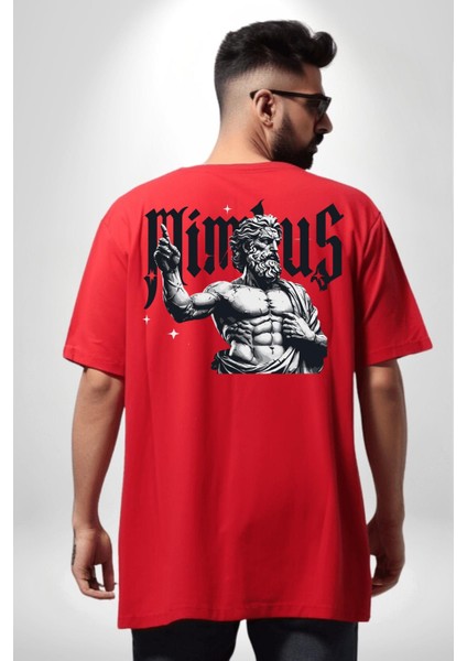 Mimbus Zeus Yüce Yunan Tanrısı Kadın Erkek Ön Minimal Sırt Baskılı Kırmızı Pamuklu Tişört fiyatları