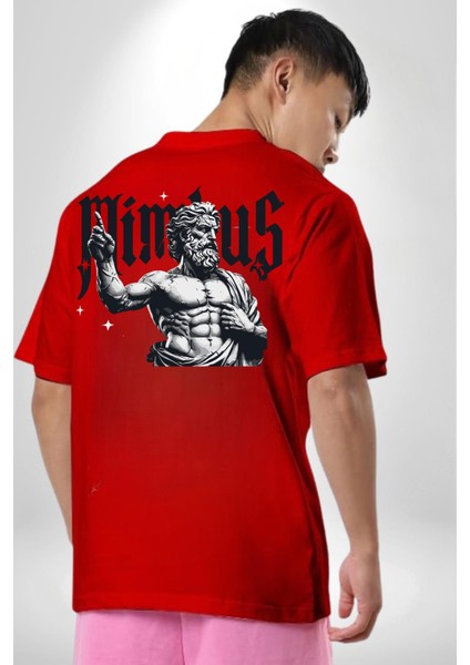 Mimbus Zeus Yüce Yunan Tanrısı Kadın Erkek Ön Minimal Sırt Baskılı Kırmızı Pamuklu Tişört fırsatları