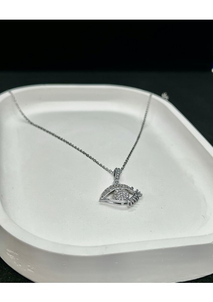 Çelik Taşlı Göz Kolye Gümüş Renk Taşlı Zirkon Renk Atmaz fırsatları
