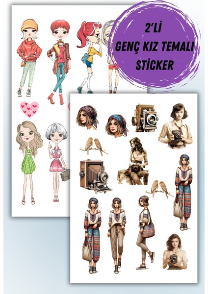 Genç Kız Temalı 2 Li Set Sticker Planner Ajanda Bullet Journal Için Uygun