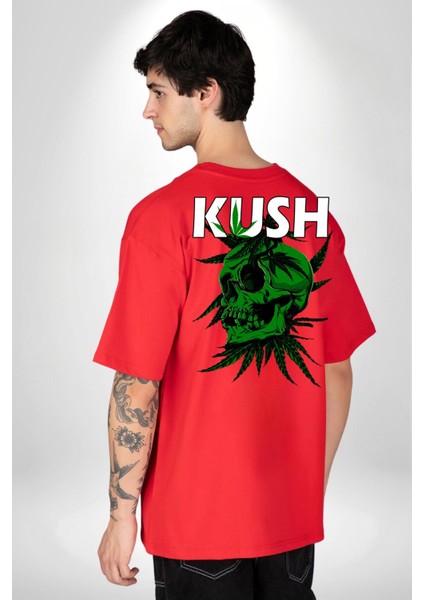 Kush Kuru Kafa Tasarım Yeşil Ölüm Kadın Erkek Ön Minimal Sırt Baskılı Kırmızı Pamuklu Tişört fiyatları