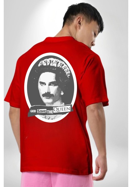 Tanrı Queen I Korusun Freddie Mercury Kadın Erkek Ön Minimal Sırt Baskılı Kırmızı Pamuklu Tişört fiyatları