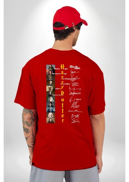 Efsane Film Serisi Ünlü Oyuncu Imzaları Kadın Erkek Ön Minimal Sırt Baskılı Kırmızı Pamuklu Tişört fiyatları