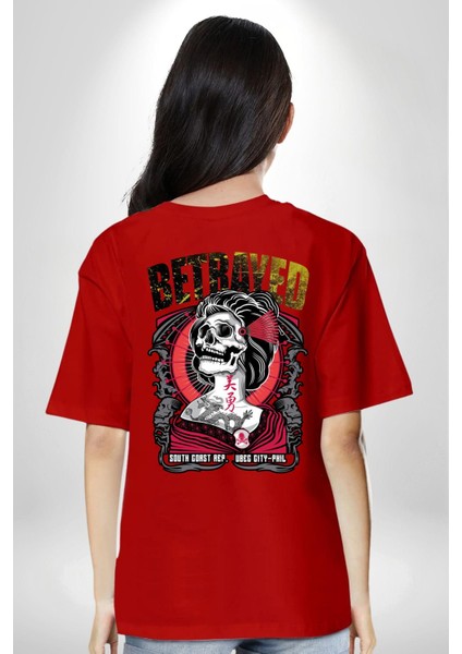 Japon Dövmeli Iskelet Kadın Kadın Erkek Ön Minimal Sırt Baskılı Kırmızı Pamuklu Tişört fiyatları