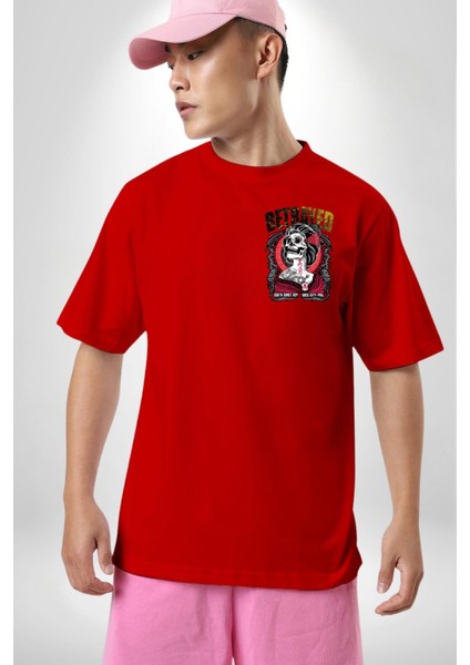 Japon Dövmeli Iskelet Kadın Kadın Erkek Ön Minimal Sırt Baskılı Kırmızı Pamuklu Tişört modelleri