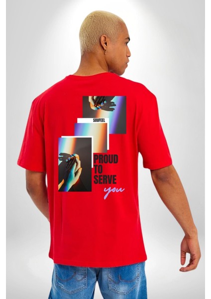 El Ele Aşk ve Dostluk Gökkuşağı Sevgi Kadın Erkek Ön Minimal Sırt Baskılı Kırmızı Pamuklu Tişört fiyatları