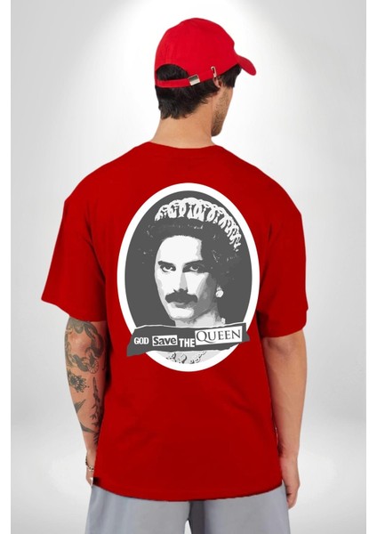 Tanrı Queen I Korusun Freddie Mercury Kadın Erkek Ön Minimal Sırt Baskılı Kırmızı Pamuklu Tişört indirimleri
