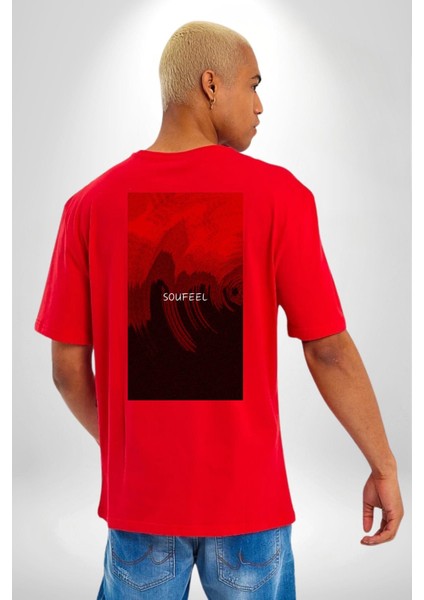 Kırmızı Renklerinin Sanatsal Uyumu Kadın Erkek Ön Minimal Sırt Baskılı Kırmızı Pamuklu Tişört fiyatları