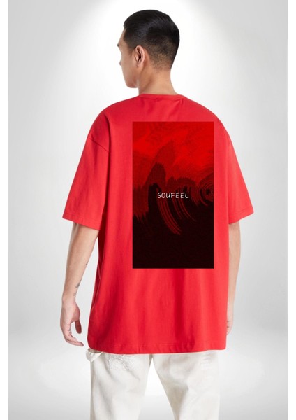 Kırmızı Renklerinin Sanatsal Uyumu Kadın Erkek Ön Minimal Sırt Baskılı Kırmızı Pamuklu Tişört indirimleri