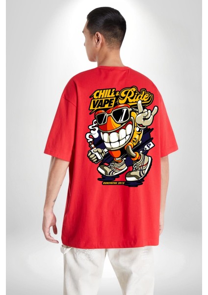 Sakin Ol Vape ve Sür Kadın Erkek Ön Minimal Sırt Baskılı Kırmızı Pamuklu Tişört fiyatları