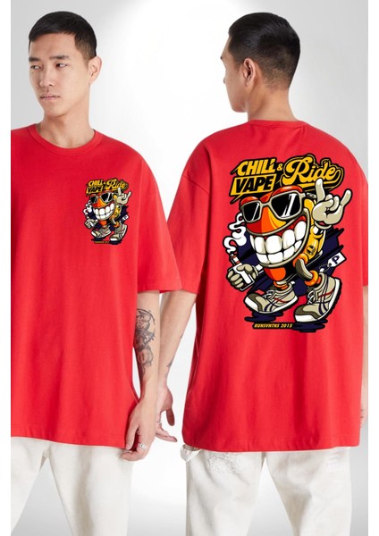 Sakin Ol Vape ve Sür Kadın Erkek Ön Minimal Sırt Baskılı Kırmızı Pamuklu Tişört fırsatları