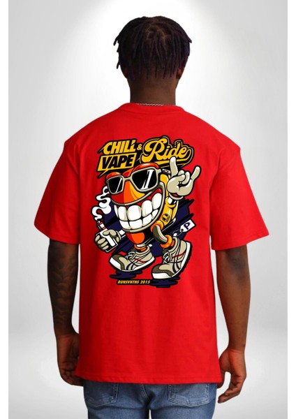 Sakin Ol Vape ve Sür Kadın Erkek Ön Minimal Sırt Baskılı Kırmızı Pamuklu Tişört indirimleri