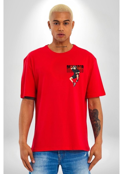 Monkey D Luffy Sokak Tarzı Kadın Erkek Ön Minimal Sırt Baskılı Kırmızı Pamuklu Tişört modelleri
