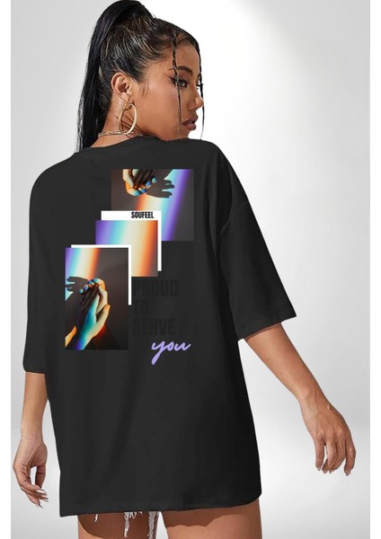 El Ele Aşk ve Dostluk Gökkuşağı Sevgi Kadın Erkek Ön Minimal Sırt Baskılı Siyah Pamuklu Tişört fiyatları