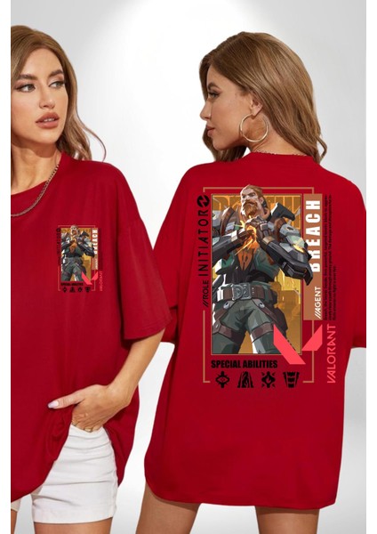 Breach Öncü Karakter Kadın Erkek Ön Minimal Sırt Baskılı Kırmızı Pamuklu Tişört