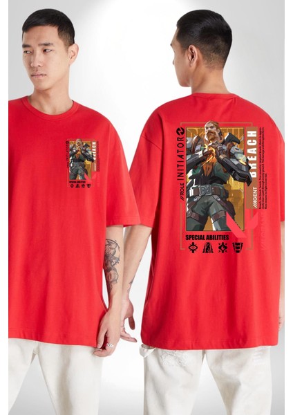 Breach Öncü Karakter Kadın Erkek Ön Minimal Sırt Baskılı Kırmızı Pamuklu Tişört fırsatları