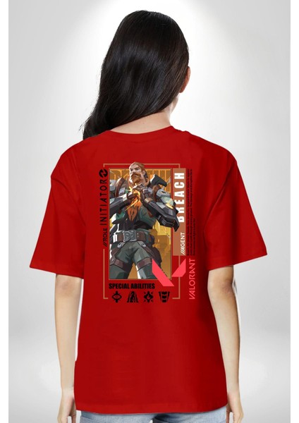 Breach Öncü Karakter Kadın Erkek Ön Minimal Sırt Baskılı Kırmızı Pamuklu Tişört indirimleri