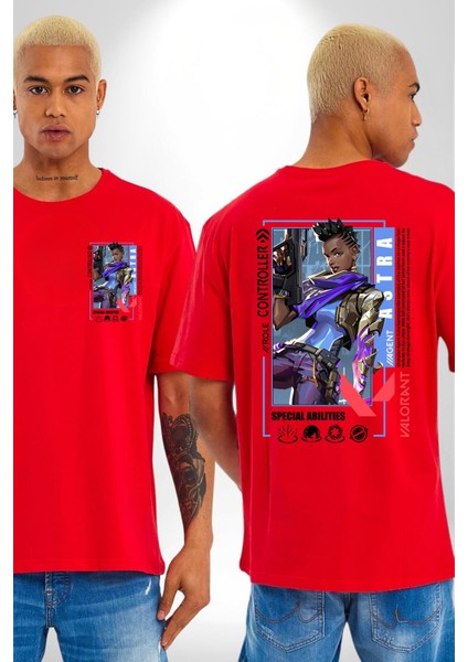 Astra Smoker Karakter Kadın Erkek Ön Minimal Sırt Baskılı Kırmızı Pamuklu Tişört