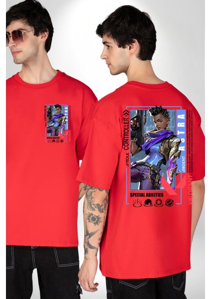 Astra Smoker Karakter Kadın Erkek Ön Minimal Sırt Baskılı Kırmızı Pamuklu Tişört fırsatları