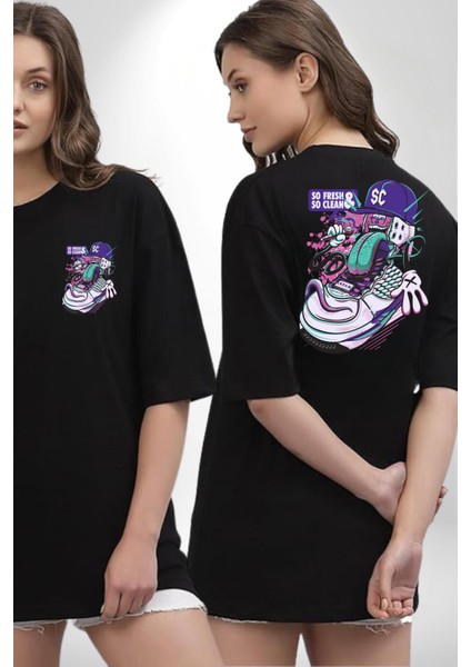 Çok Taze Çok Temiz Müzisyen Ayakkabı Kadın Erkek Ön Minimal Sırt Baskılı Siyah Pamuklu Tişört fırsatları