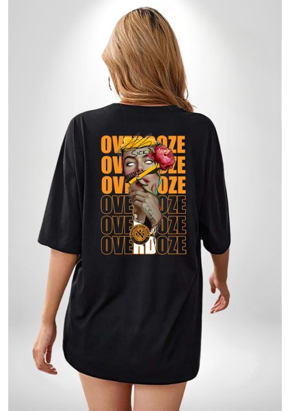 Overdoze Kadın Gül Dövme Sıkıntı Isyan Kadın Erkek Ön Minimal Sırt Baskılı Siyah Pamuklu Tişört fiyatları