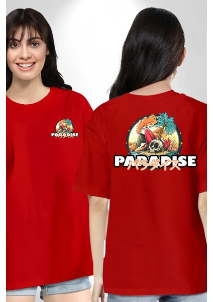 Cennet Iskelet Adam Ada Kadın Erkek Ön Minimal Sırt Baskılı Kırmızı Pamuklu Tişört fırsatları