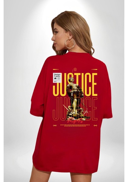 Adalet Doğru Olan Sokak Tarzı Kadın Erkek Ön Minimal Sırt Baskılı Kırmızı Pamuklu Tişört fiyatları