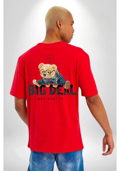 Büyük Anlaşma Oyuncak Ayı Kadın Erkek Ön Minimal Sırt Baskılı Kırmızı Pamuklu Tişört fiyatları