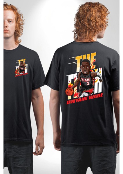 Dwyane Wade Basketbol Yıldız Kadın Erkek Ön Minimal Sırt Baskılı Siyah Pamuklu Tişört fırsatları