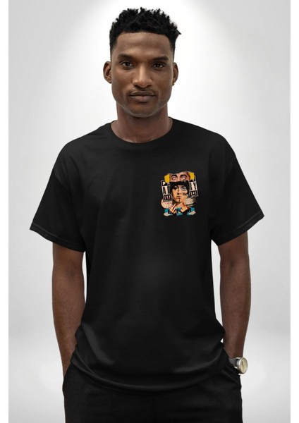 Eminem Rap Tanrısı Kadın Erkek Ön Minimal Sırt Baskılı Siyah Pamuklu Tişört modelleri