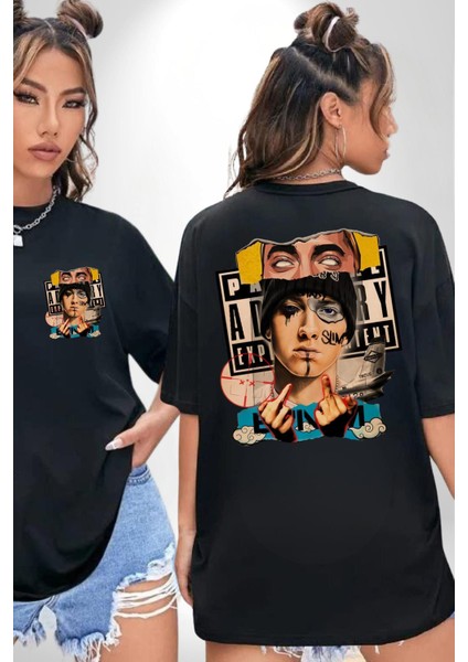 Eminem Rap Tanrısı Kadın Erkek Ön Minimal Sırt Baskılı Siyah Pamuklu Tişört fırsatları