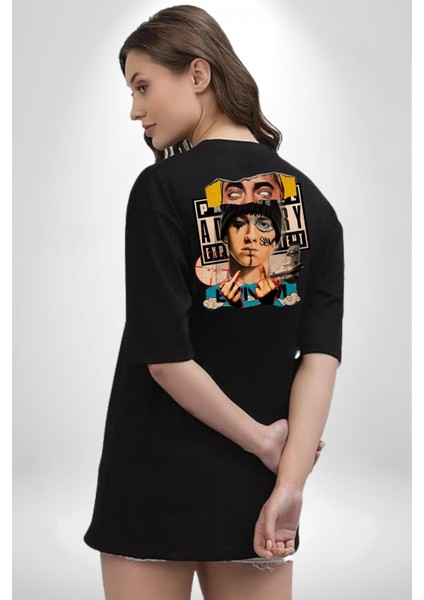 Eminem Rap Tanrısı Kadın Erkek Ön Minimal Sırt Baskılı Siyah Pamuklu Tişört indirimleri