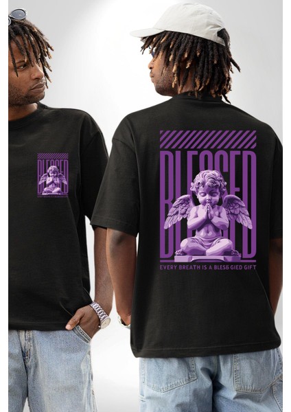 Bebek Roma Antik Heykel Her Nefes Kadın Erkek Ön Minimal Sırt Baskılı Siyah Pamuklu Tişört