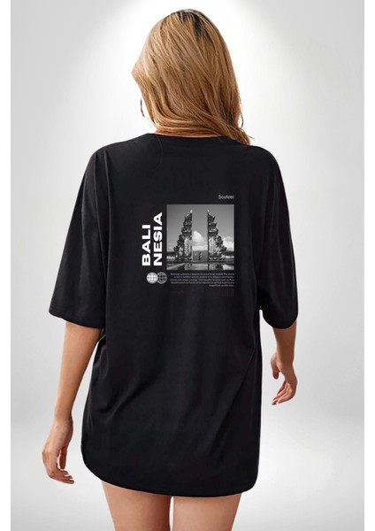 Bali Kültürü Yeni Tarz Kadın Erkek Ön Minimal Sırt Baskılı Siyah Pamuklu Tişört fiyatları