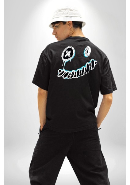 Korkunç Beyaz Hayalet Boncuk Gözlü Kadın Erkek Ön Minimal Sırt Baskılı Siyah Pamuklu Tişört fiyatları