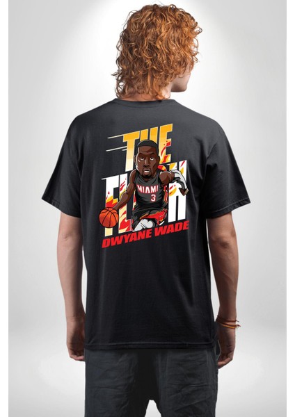 Dwyane Wade Basketbol Yıldız Kadın Erkek Ön Minimal Sırt Baskılı Siyah Pamuklu Tişört indirimleri