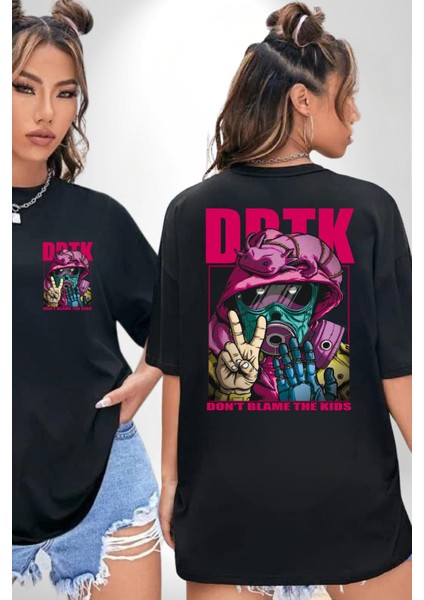 Çocukları Suçlama Maskeli Adam Kadın Erkek Ön Minimal Sırt Baskılı Siyah Pamuklu Tişört