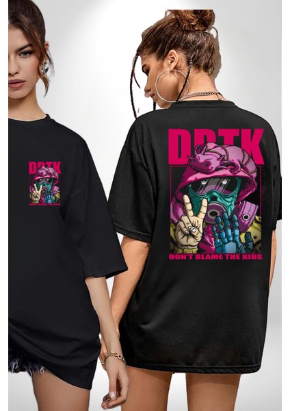 Çocukları Suçlama Maskeli Adam Kadın Erkek Ön Minimal Sırt Baskılı Siyah Pamuklu Tişört modelleri