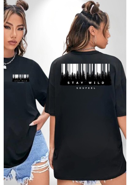 Vahşi Kal Karanlık Ormanlar Kadın Erkek Ön Minimal Sırt Baskılı Siyah Pamuklu Tişört fırsatları