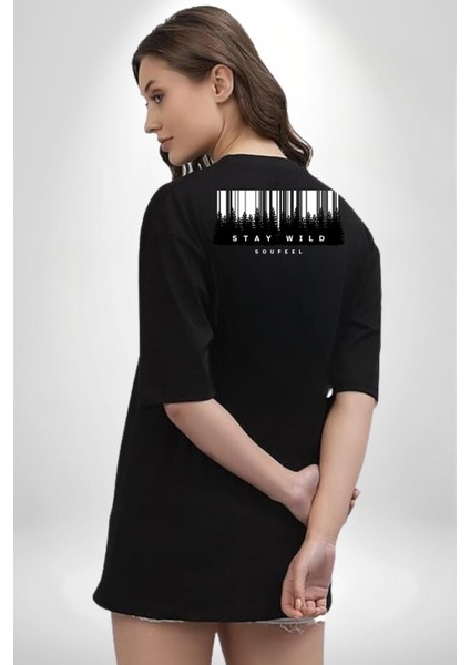 Vahşi Kal Karanlık Ormanlar Kadın Erkek Ön Minimal Sırt Baskılı Siyah Pamuklu Tişört indirimleri