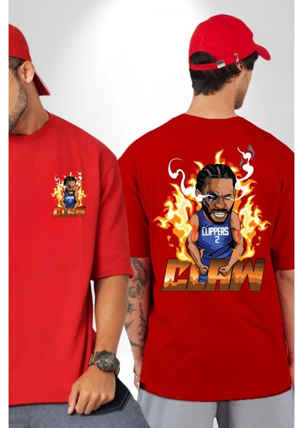Kawhi Leonard Basketbol Yıldızı Kadın Erkek Ön Minimal Sırt Baskılı Kırmızı Pamuklu Tişört fırsatları