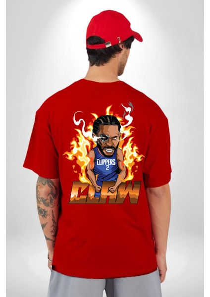 Kawhi Leonard Basketbol Yıldızı Kadın Erkek Ön Minimal Sırt Baskılı Kırmızı Pamuklu Tişört indirimleri