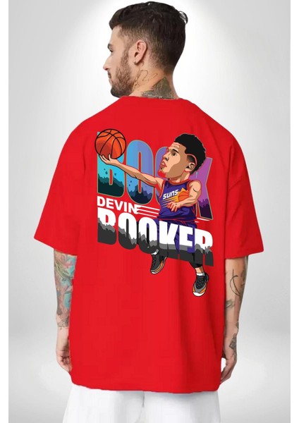 Devin Booker Basketbol Yıldızı Kadın Erkek Ön Minimal Sırt Baskılı Kırmızı Pamuklu Tişört fiyatları