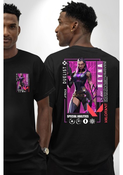 Reyna Düellocu Karakter Kadın Erkek Ön Minimal Sırt Baskılı Siyah Pamuklu Tişört fırsatları