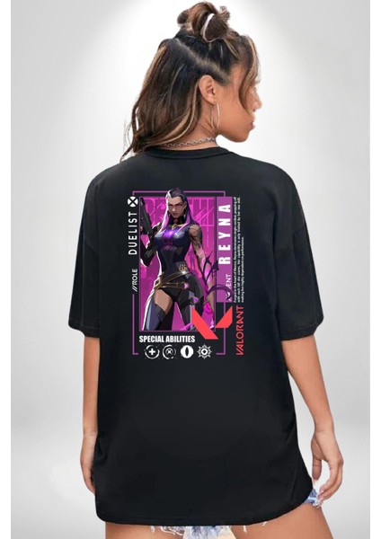 Reyna Düellocu Karakter Kadın Erkek Ön Minimal Sırt Baskılı Siyah Pamuklu Tişört indirimleri
