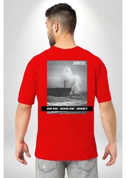 Denizkıran Gemi Haberleri Kadın Erkek Ön Minimal Sırt Baskılı Kırmızı Pamuklu Tişört indirimleri